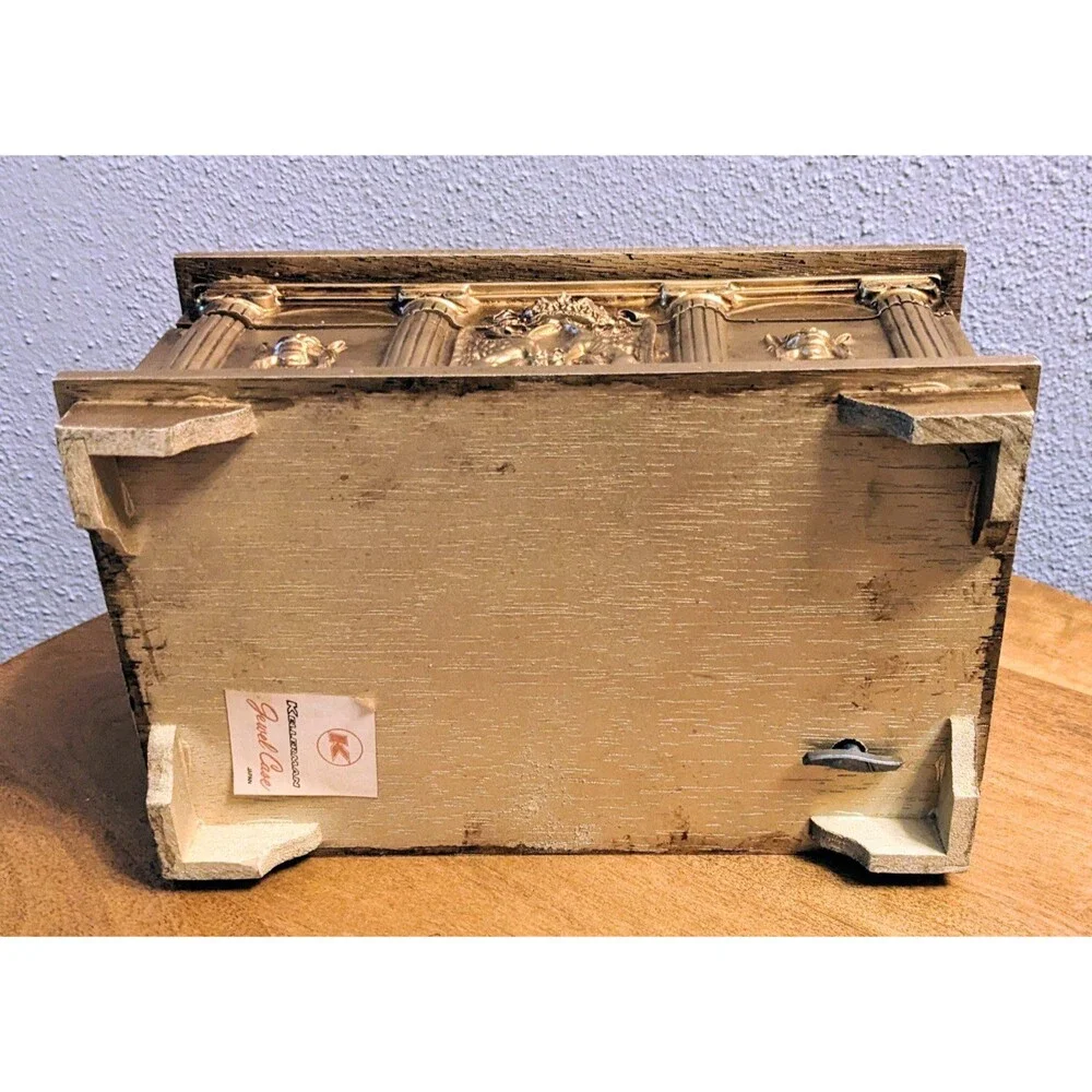 Vintage Kellerman Jewel Case Music Box Wood Florentine Design Mid Century Japan